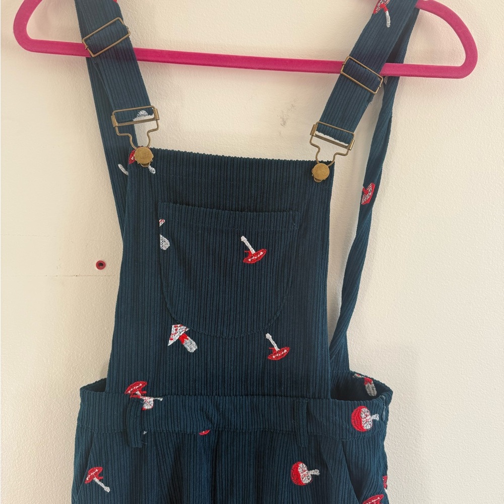 Cider Casual Embroidered Mushroom Corduroy Overalls Jumpsuit Cottagecore Retro - Picture 5 of 10